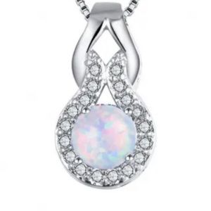 Handmade Round Opal Silver Pendant Necklace with Signity Stones